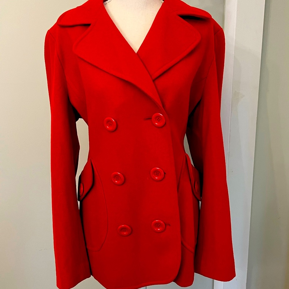 Stunning bright red wool pea coat!